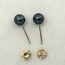 Load image into Gallery viewer, 1000151 YELLOW GOLD HIGH LUSTER BLACK CULTURED PEARL STUD EARRINGS