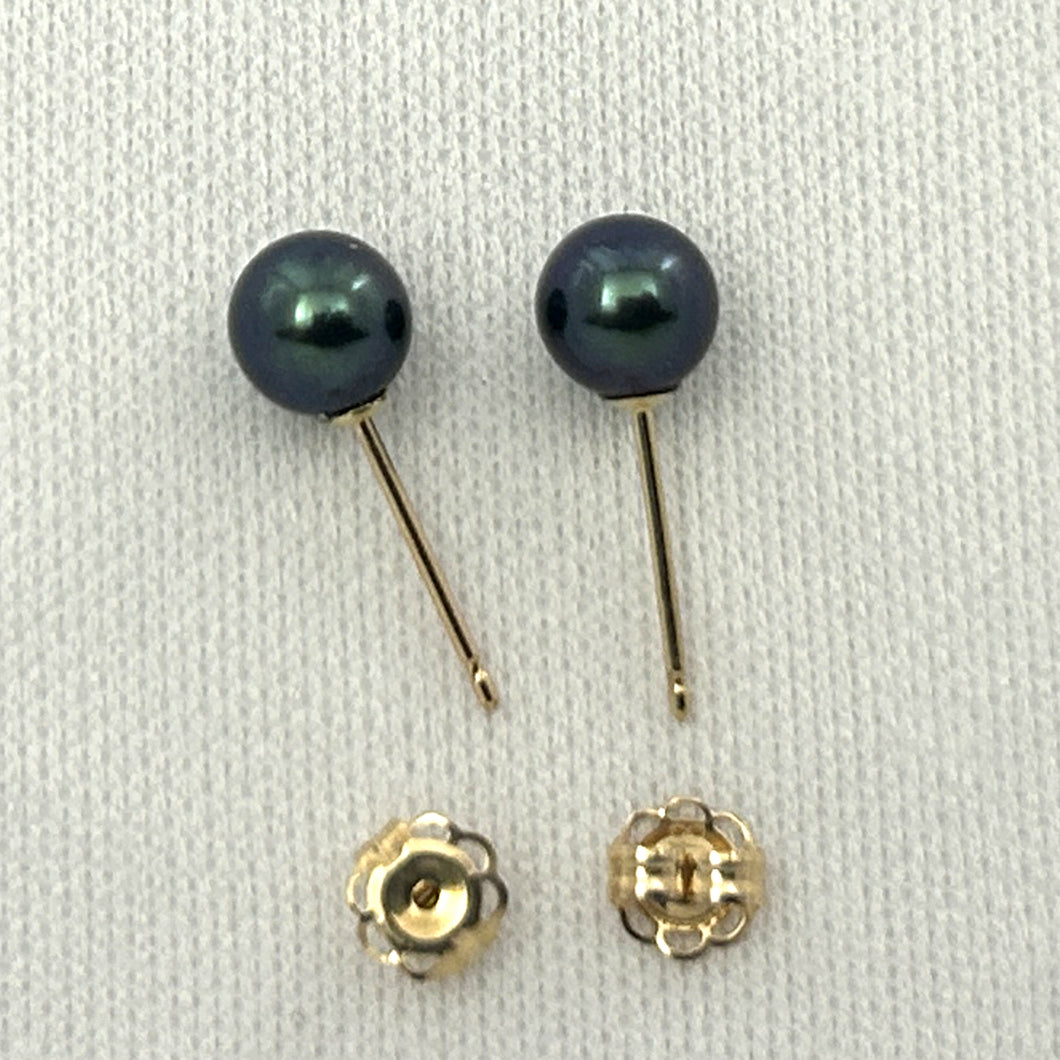 1000151 YELLOW GOLD HIGH LUSTER BLACK CULTURED PEARL STUD EARRINGS