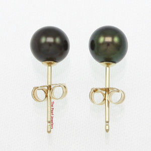 1000151 YELLOW GOLD HIGH LUSTER BLACK CULTURED PEARL STUD EARRINGS