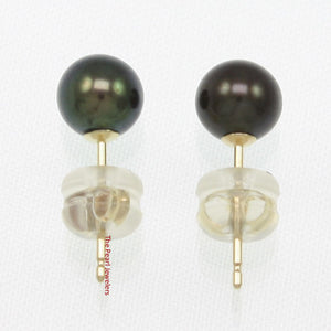 1000151 YELLOW GOLD HIGH LUSTER BLACK CULTURED PEARL STUD EARRINGS