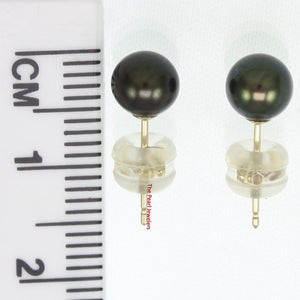 1000151 YELLOW GOLD HIGH LUSTER BLACK CULTURED PEARL STUD EARRINGS