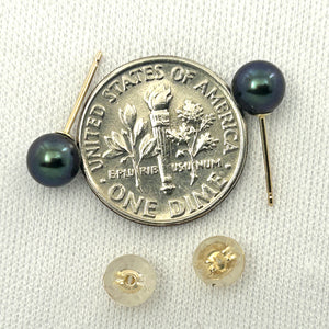 1000151 YELLOW GOLD HIGH LUSTER BLACK CULTURED PEARL STUD EARRINGS