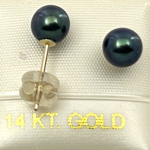 1000151 YELLOW GOLD HIGH LUSTER BLACK CULTURED PEARL STUD EARRINGS