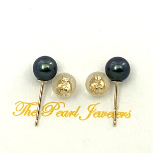 1000151 YELLOW GOLD HIGH LUSTER BLACK CULTURED PEARL STUD EARRINGS