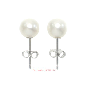 1000165 HIGH LUSTER WHITE CULTURED PEARL 14K WHITE GOLD 6MM STUD EARRINGS