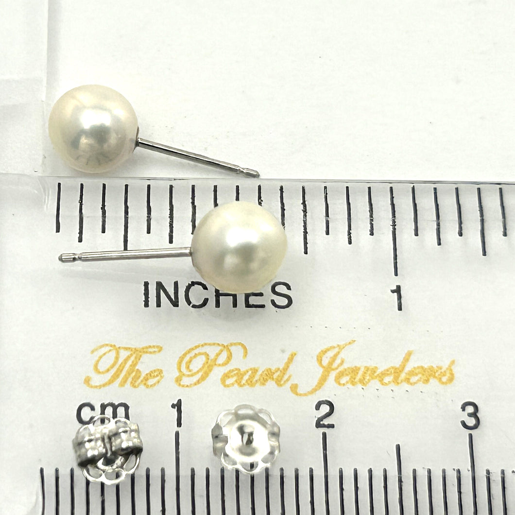 1000165 HIGH LUSTER WHITE CULTURED PEARL 14K WHITE GOLD 6MM STUD EARRINGS