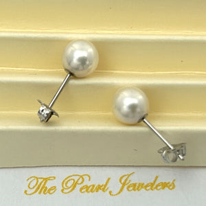 1000165 HIGH LUSTER WHITE CULTURED PEARL 14K WHITE GOLD 6MM STUD EARRINGS