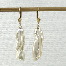 Load image into Gallery viewer, 1000364 GENUINE WHITE CREAM BIWA PEARL 14KT LEVERBACK DANGLE EARRINGS