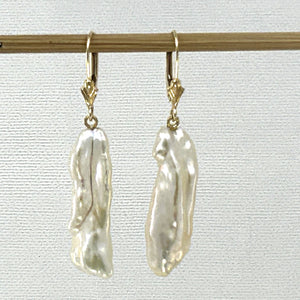 1000364 GENUINE WHITE CREAM BIWA PEARL 14KT LEVERBACK DANGLE EARRINGS