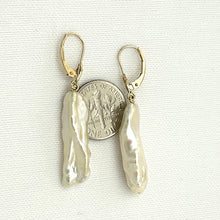 Load image into Gallery viewer, 1000364 GENUINE WHITE CREAM BIWA PEARL 14KT LEVERBACK DANGLE EARRINGS