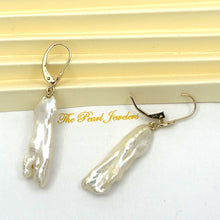 Load image into Gallery viewer, 1000364 GENUINE WHITE CREAM BIWA PEARL 14KT LEVERBACK DANGLE EARRINGS