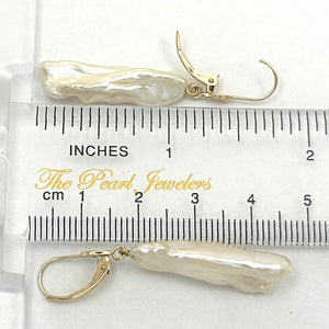 1000364 GENUINE WHITE CREAM BIWA PEARL 14KT LEVERBACK DANGLE EARRINGS