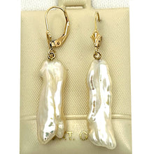 Load image into Gallery viewer, 1000364 GENUINE WHITE CREAM BIWA PEARL 14KT LEVERBACK DANGLE EARRINGS