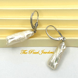 1000365 GENUINE WHITE CREAM BIWA PEARL 14K GOLD LEVERBACK DANGLE EARRINGS