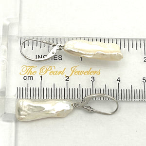 1000365 GENUINE WHITE CREAM BIWA PEARL 14K GOLD LEVERBACK DANGLE EARRINGS