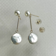 Load image into Gallery viewer, 1000400-14k-Yellow-Gold-Genuine-White-Coin-Cultured-Pearl-Dangle-Earrings