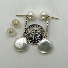 Load image into Gallery viewer, 1000400-14k-Yellow-Gold-Genuine-White-Coin-Cultured-Pearl-Dangle-Earrings