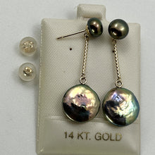 Load image into Gallery viewer, 1000401-Cultured-Freshwater-Coin-Pearl-Drop-Earrings-in-14K-Yellow-Gold