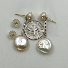 Load image into Gallery viewer, 1000402-14k-Yellow-Gold-Genuine-Peach-Coin-Cultured-Pearl-Dangle-Earrings