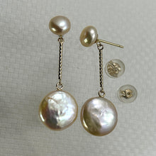 Load image into Gallery viewer, 1000402-14k-Yellow-Gold-Genuine-Peach-Coin-Cultured-Pearl-Dangle-Earrings