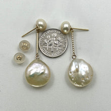 Load image into Gallery viewer, 1000402B-Real-Pearl-Drop-Coin-Light-Pink-14k-Yellow-Gold-Earrings