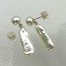 Load image into Gallery viewer, 1000410-14k-Yellow-Solid-Gold-Well-Matched-White-Biwa-Pearl-Dangle-Earrings