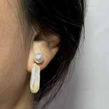 Load image into Gallery viewer, 1000410-14k-Yellow-Solid-Gold-Well-Matched-White-Biwa-Pearl-Dangle-Earrings