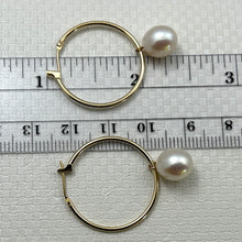 Load image into Gallery viewer, 1000590-14k-Yellow-Gold-Hoop-White-Cultured-Pearl-Dangle-Earrings