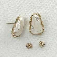 Load image into Gallery viewer, 1000764-14k-Gold-Hand-Crafted-Genuine-White-Biwa-Pearl-Stud-Earrings