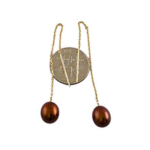 Load image into Gallery viewer, 14k Yellow Gold Threader Chain Chocolate Raindrop Cultured Pearl Earrings