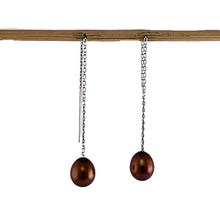 Load image into Gallery viewer, 14k White Gold Chocolate Raindrop Pearl Drop Earrings