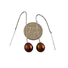 Load image into Gallery viewer, 14k White Gold Chocolate Raindrop Pearl Drop Earrings