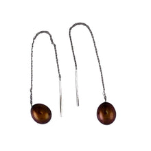 Load image into Gallery viewer, 14k White Gold Chocolate Raindrop Pearl Drop Earrings