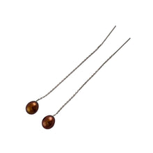 Load image into Gallery viewer, 14k White Gold Chocolate Raindrop Pearl Drop Earrings