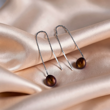 Load image into Gallery viewer, 14k White Gold Chocolate Raindrop Pearl Drop Earrings
