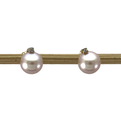 14k Yellow Gold Diamond & Pink Pearl Stud Earrings