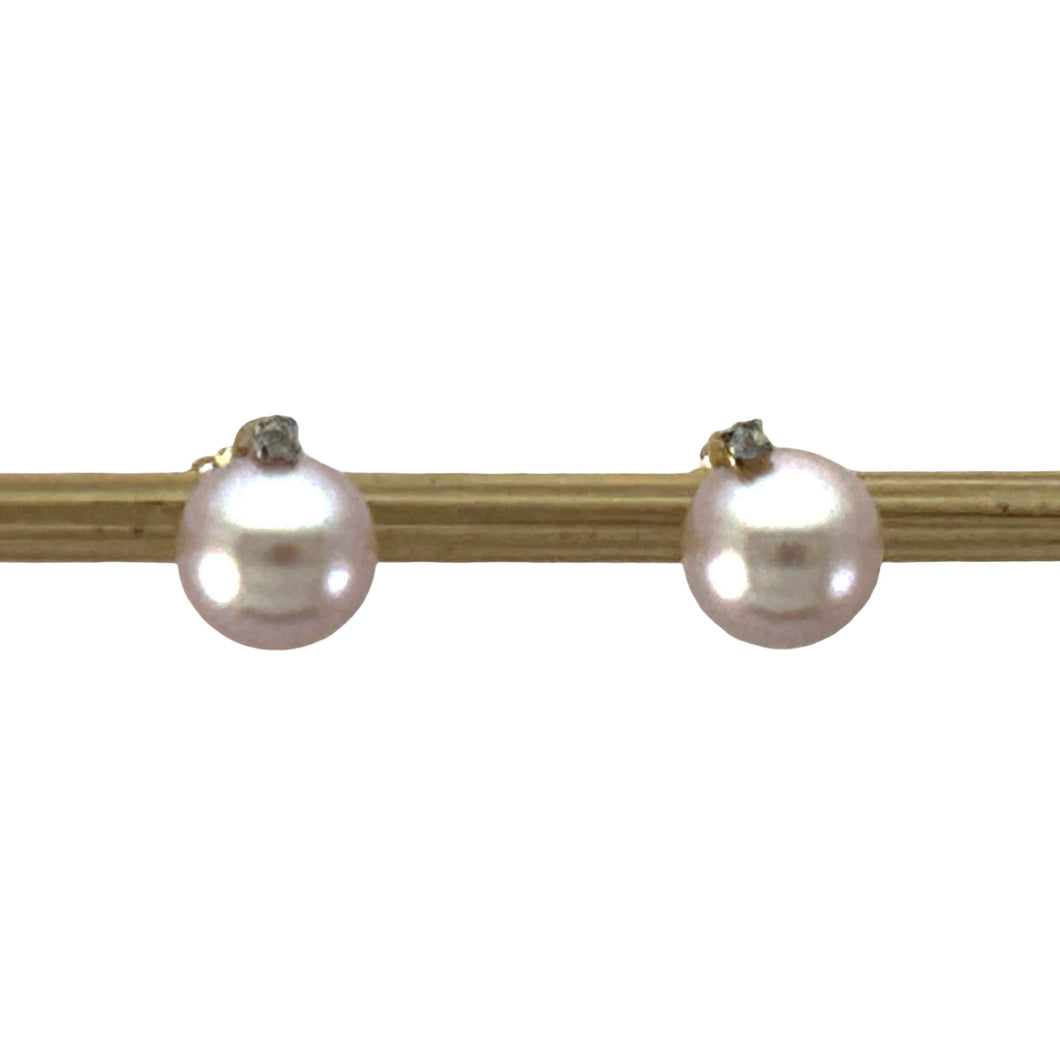 14k Yellow Gold Diamond & Pink Pearl Stud Earrings