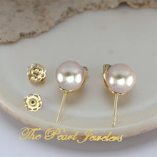 Load image into Gallery viewer, 14k Yellow Gold Diamond &amp; Pink Pearl Stud Earrings