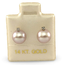 Load image into Gallery viewer, 14k Yellow Gold Diamond &amp; Pink Pearl Stud Earrings