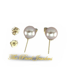 Load image into Gallery viewer, 14k Yellow Gold Diamond &amp; Pink Pearl Stud Earrings