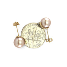 Load image into Gallery viewer, 14k Yellow Gold Diamond &amp; Pink Pearl Stud Earrings