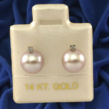 Load image into Gallery viewer, 14k Yellow Gold Diamond &amp; Pink Pearl Stud Earrings
