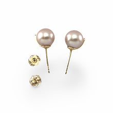 Load image into Gallery viewer, 14k Yellow Gold Diamond &amp; Pink Pearl Stud Earrings