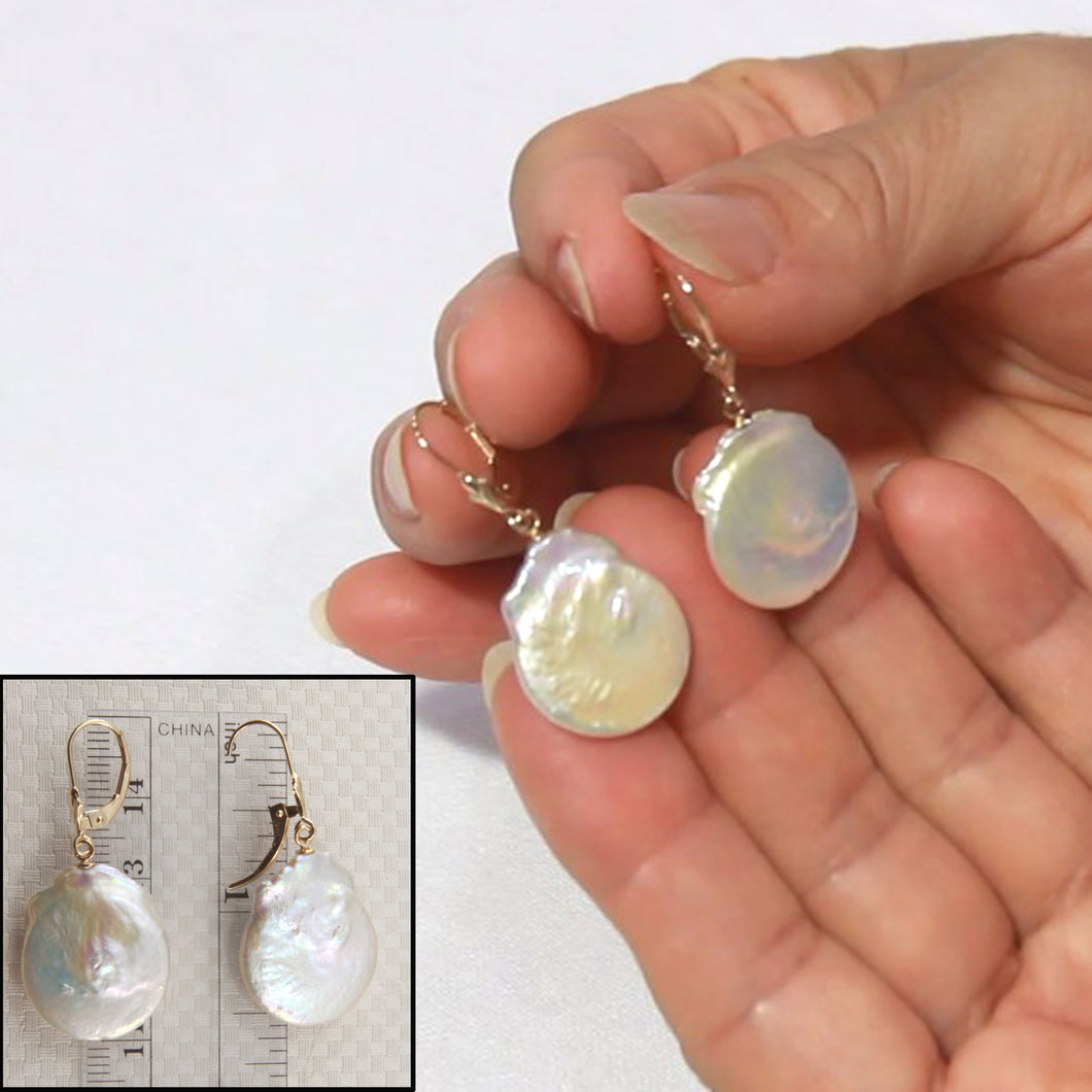 1000910E-14k-Gold-Leverback-Genuine-White-Coin-Pearl-Earrings