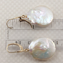 Load image into Gallery viewer, 1000910E-14k-Gold-Leverback-Genuine-White-Coin-Pearl-Earrings