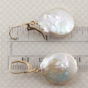 1000910E-14k-Gold-Leverback-Genuine-White-Coin-Pearl-Earrings