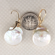 Load image into Gallery viewer, 1000910E-14k-Gold-Leverback-Genuine-White-Coin-Pearl-Earrings