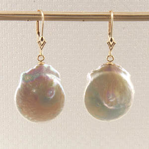 1000910E-14k-Gold-Leverback-Genuine-White-Coin-Pearl-Earrings