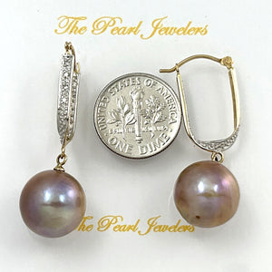 1001142 14K YELLOW GOLD DIAMOND LARGE CHARMING LAVENDER PEARL EARRINGS