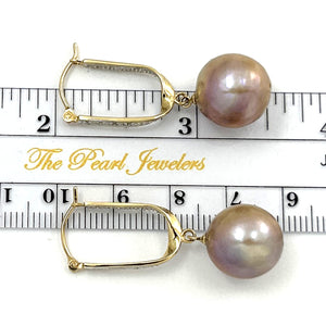 1001142 14K YELLOW GOLD DIAMOND LARGE CHARMING LAVENDER PEARL EARRINGS